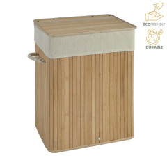 Panier à linge rectangulaire en bambou avec sac en coton 41x31xh50cm