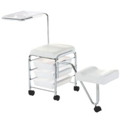 Tabouret chariot blanc avec repose-pieds