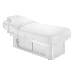 Table de massage 4 moteurs base bois blanc brillant matelas nuage tempéré